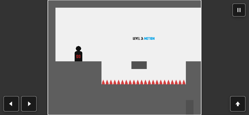 Level 3: Motion, the black silhouette character facing a row of spikes